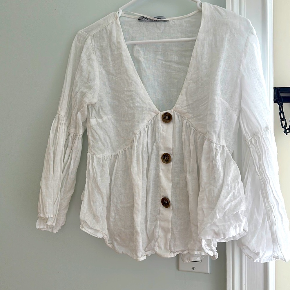 Zara white linen top